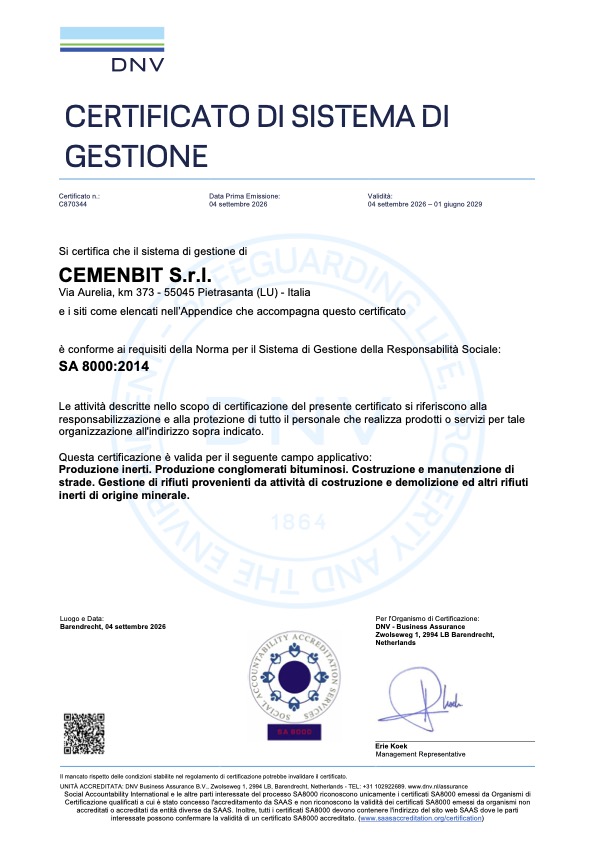 DVN Certificato di sistema di gestione SA 8000:2014